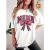 European Size Women's Plus Size Graphic T-Shirt Soft Stretch Crew Neck Tee with MAMA Bow Design In Black & Pink Leopard Print Casual Everyday