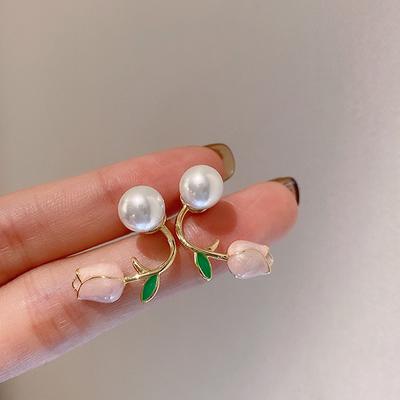 Tulip Pearl Earrings For Women Flowers Stud Earrings Party Jewelry Gifts