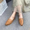 Johnature Retro Women Genuine Leather Pointed Toe Flats Shoes Handmade Shallow Soft Sole Solid Color Slip-on Shoes