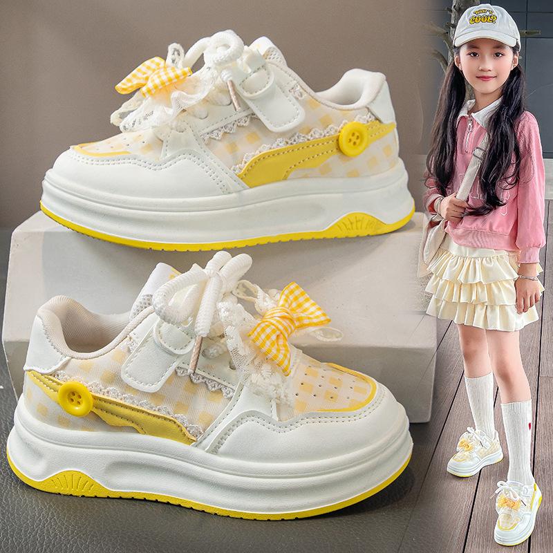 New trendy autumn princess shoes for girls with bows, soft-soled and non-slip