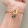 Gold Cherry Charm Paperclip Chain Toggle Bracelet – CZ Crystal OT Clasp Jewelry, Sweet Gift for Women