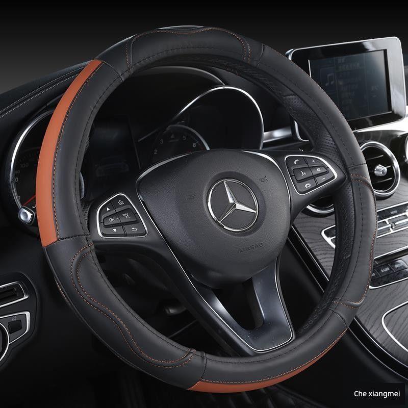 [First Layer Cowhide] Car Steering Wheel Cover, Suitable for All Seasons, Non-Slip, Wear-Resistant, Sweat-Absorbent, Stylish Genuine Leather Cover