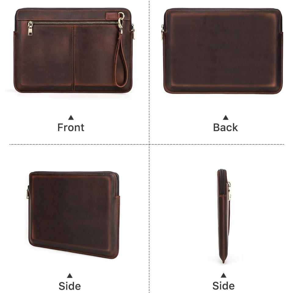 Genuine Leather Laptop Sleeve For MacBook Pro 14 Large Inner Pocket Shockproof