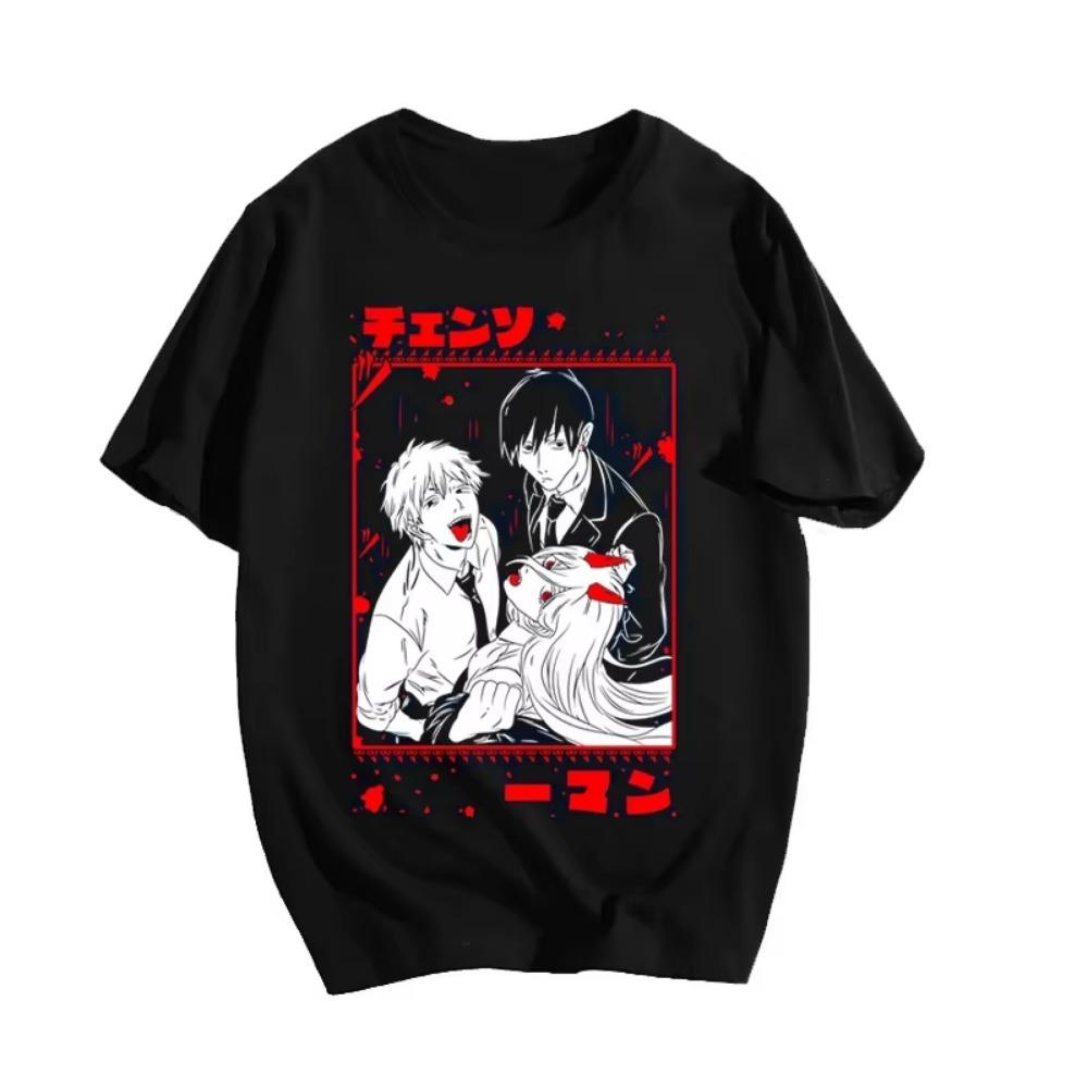 Summer Chainsaw Man Japanese Cartoon Print Cotton Men T-Shirts Short Sleeve Oversized Graphic Fashion Casual Men's Clothing Tees