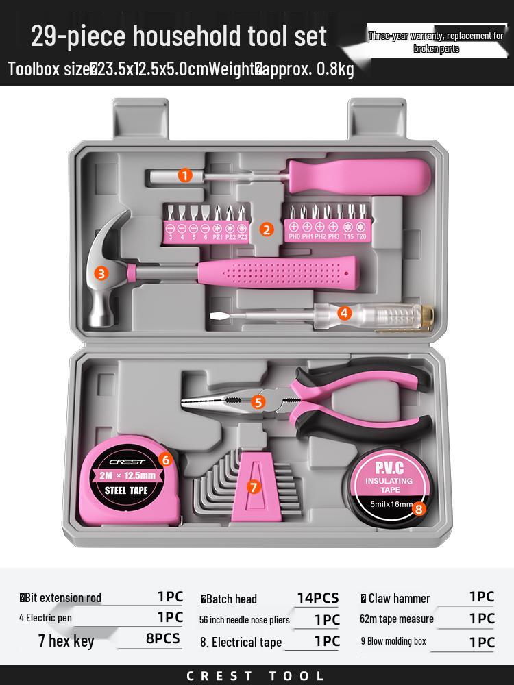 Household Repair Tool Set - Includes Pliers, Hammer, Wrench, and Combination Box
