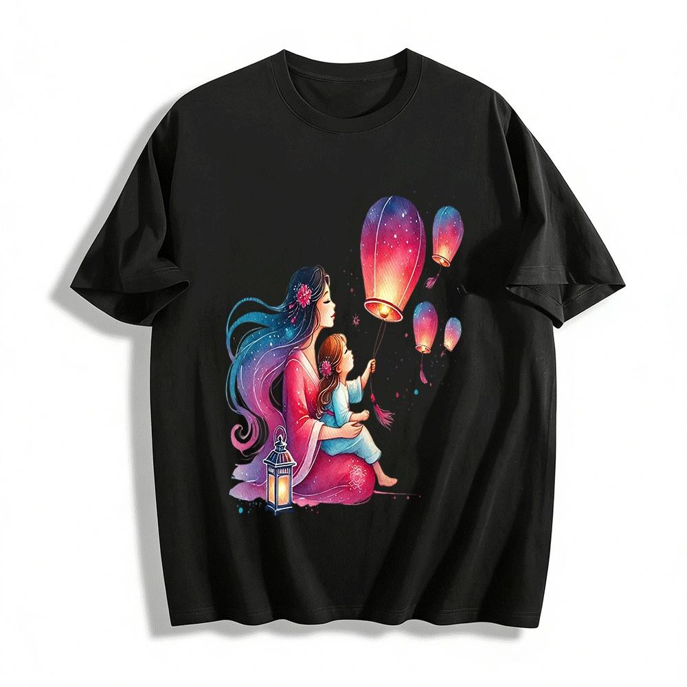 Mother And Child Sky Lantern Print Parent-child Outfits Pure cotton T-shirt XXS