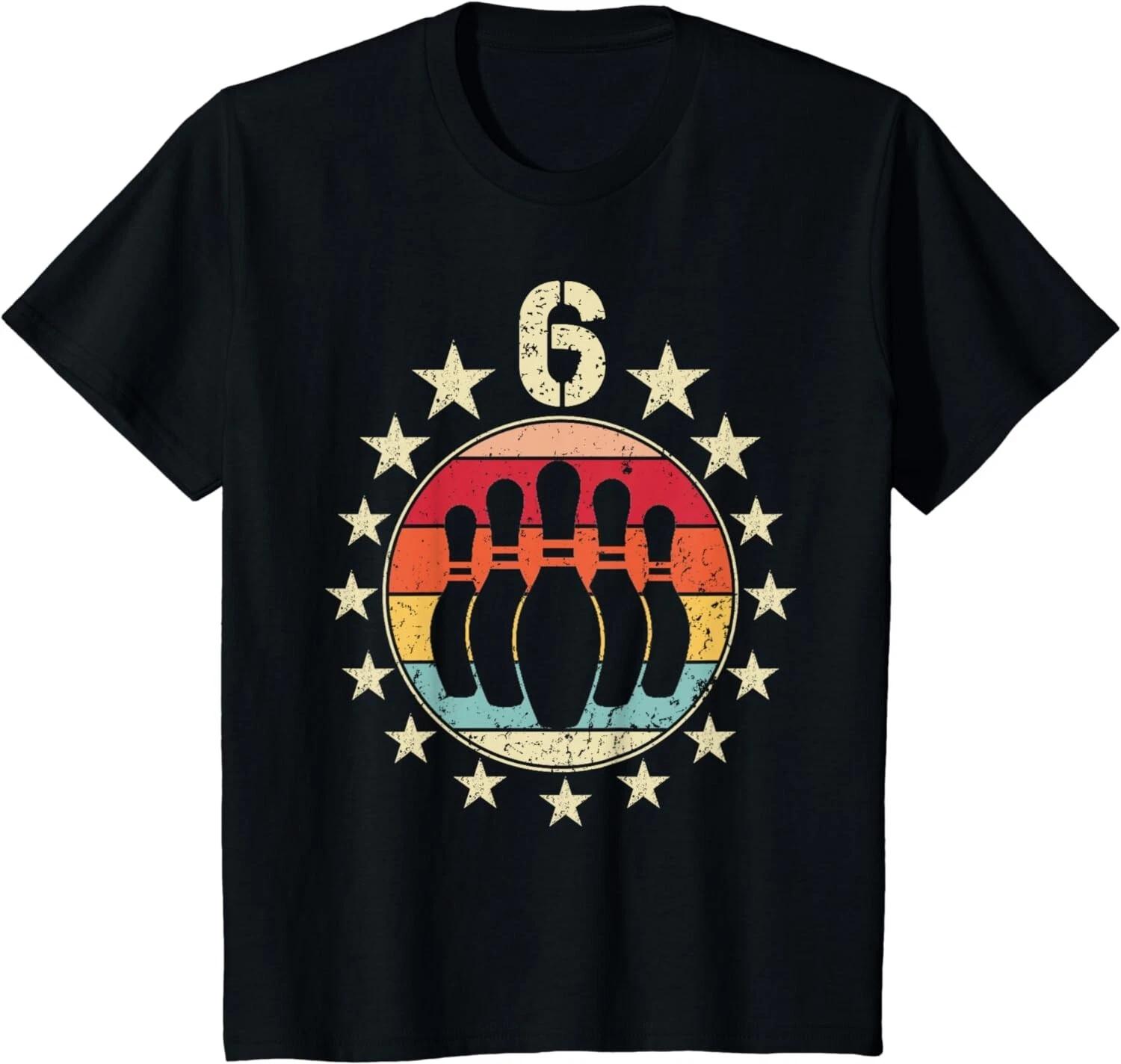 Funny 6th Birthday Bowling 6 Year Old Bowling Birthday Boy Gift Unisex T-Shirt L