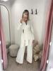 European American Style Fashion Suit: Buckle Decor Jacket & Straight-Leg Pants Two-Piece Slim Fit Set for Women
