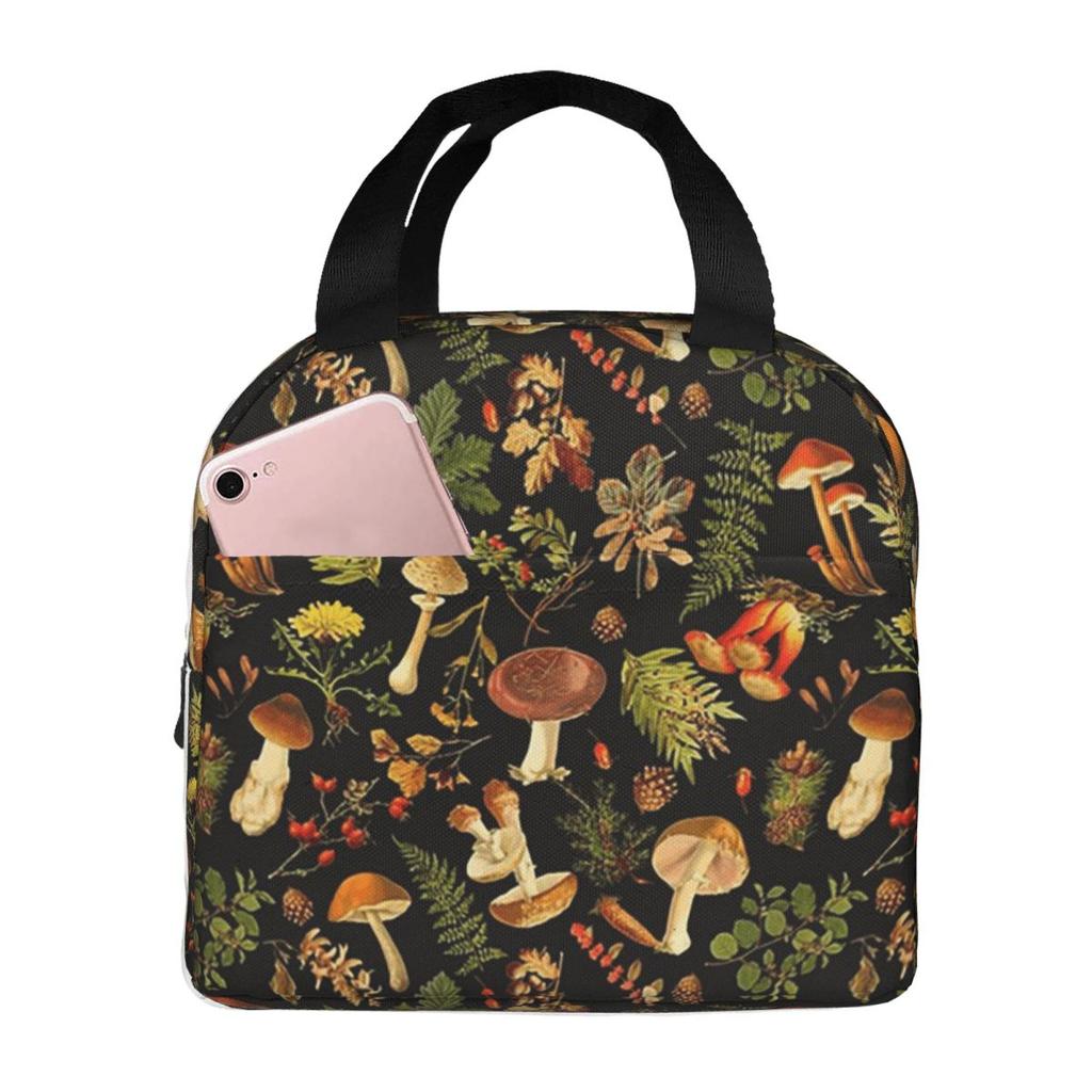 Thanksgiving Mushrooms Harvest Botanical Night Garden Insulated Lunch Bag for Women Office Cooler Thermal Food Box Tote Portable