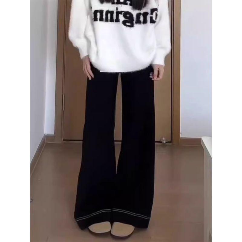 Autumn 2025 Plus Size Women's Black Wide-Leg High Waist Floor-Length Jeans