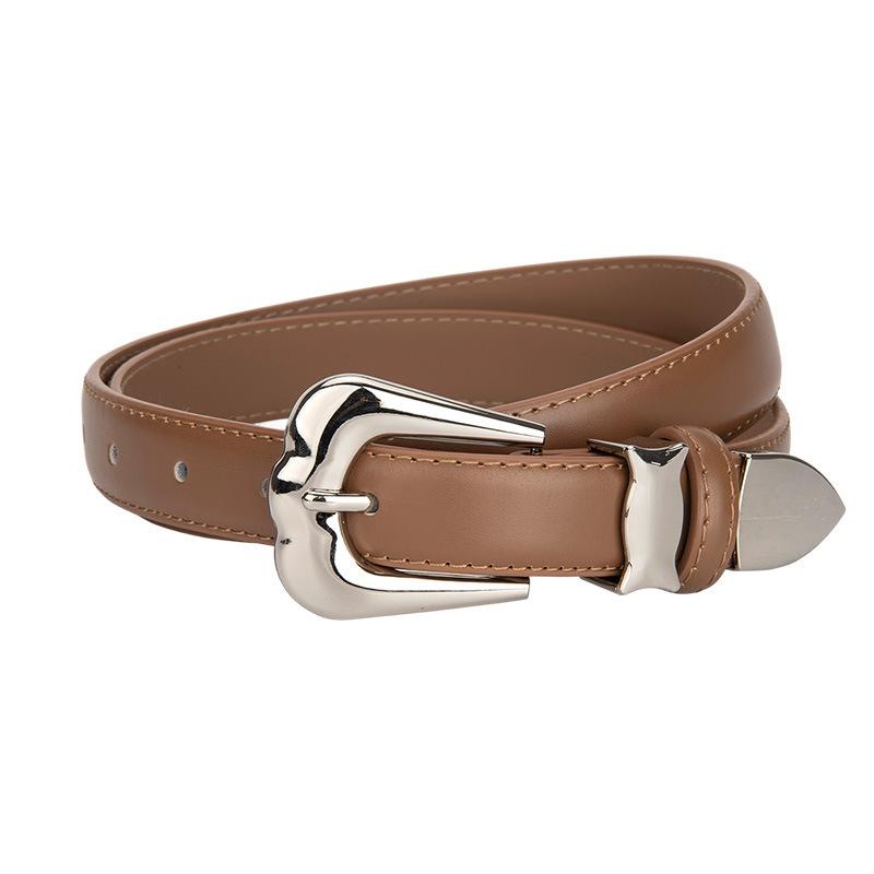 

Новый ретро женский ремень высокого класса с серебряной пряжкой и дизайном из натуральной кожи, простой и легко сочетающийся с джинсами и поясной ремень для женщин 105cm