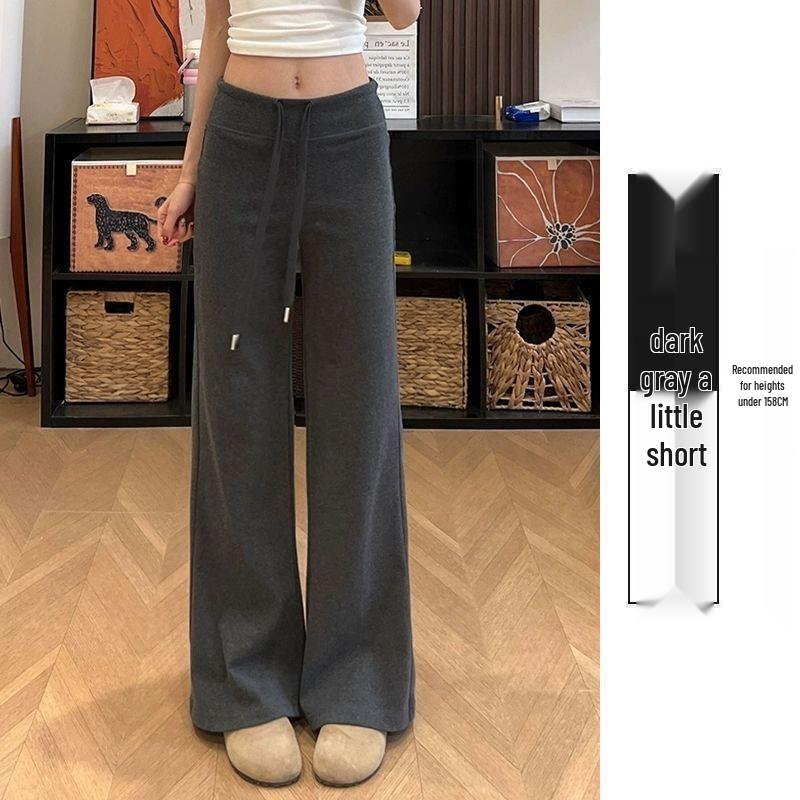 Women's Gray High Waist Straight Leg Sweatpants - Slimming Wide-Leg Design for Spring 2025