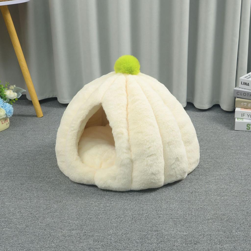 Cat Bed Winter Warm Thick Pumpkin Mongolian Enclosed Safe Sleep Cat House For Indoor Use