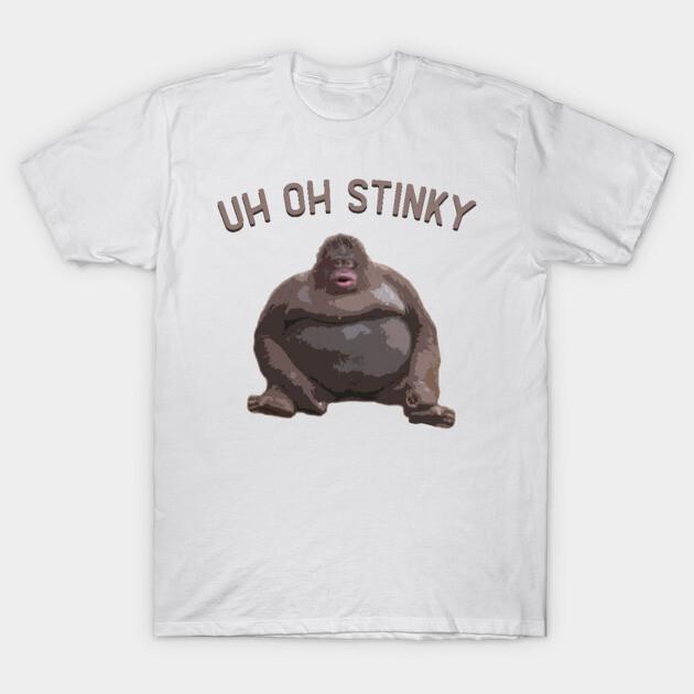 Asian Size Men Black Print T-shirt Uh Oh Stinky No-Cut Print Cotton Tshirt S белый