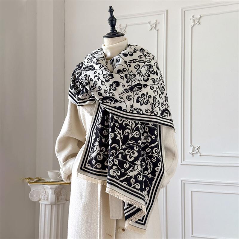 Winter Cashmere Scarf for Women Luxury Warm Shawl Floral Print Windproof Cape Pashmina Handerchief designer Female Scarf