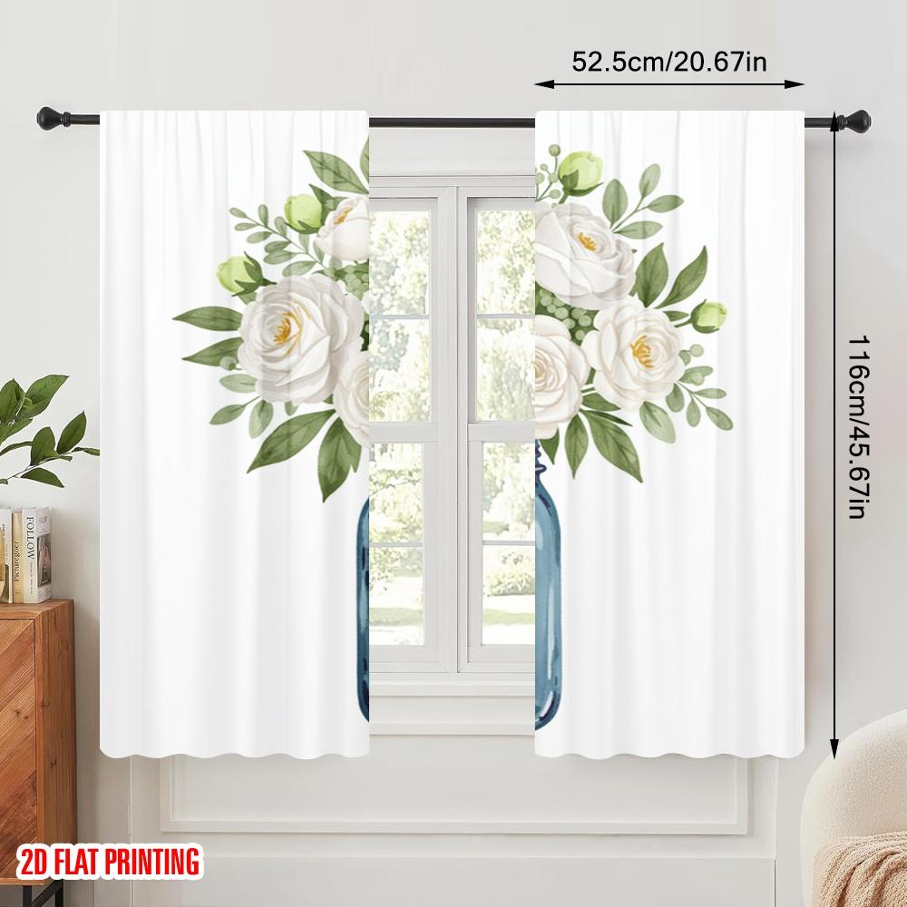 2pcs 2D Flat Printing Scene Curtains Vintage Floral Mason Jar Laundry Polyester Without Electricity Party Decorations for