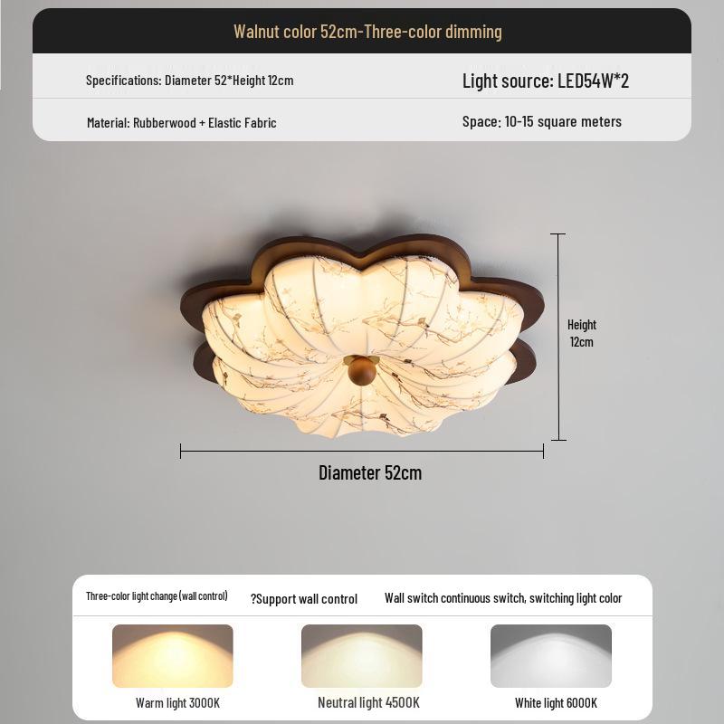 Chinese Song Dynasty Chandelier: Retro Fabric & Walnut Wood Zen Ceiling Light