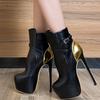 European and American 16CM High-heeled Waterproof Platform Belt Buckle Short Boots Classic Color Black and Red