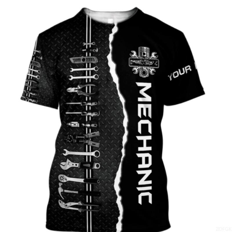 Pánské tričko Vintage tričko Letní oblečení Personalizované jméno Mechanik 3D tisk Topy 5xl Street Neformální Sportovní Oversized Pulovr