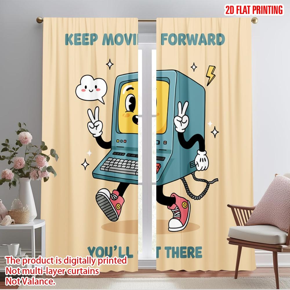

2pcs 2D flat printing Drapes Retro Computer Keep Moving Forward Motivational Polyester Fabric Without Electricity Festive Wall 52.50×116.00 CM 2pcs