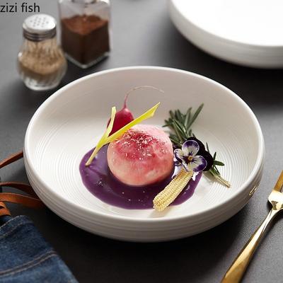 Circular Ceramic Dinner Plate Restaurant Salad Bowl Thick Soup Bowl Snack Plate Dessert Plate Pasta Plates Solid Color Tableware