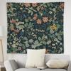 Dark Green Floral Botanical Tapestry Wall Hanging,Cottage Core Decor,Nature Rustic Cottagecore Flower Plants Wall Blanket Decor