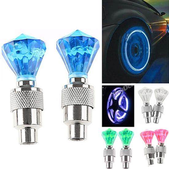2 Stück Leuchtende Reifenventilkappen mit LED-Blinklicht für Auto Fahrrad Motorrad
