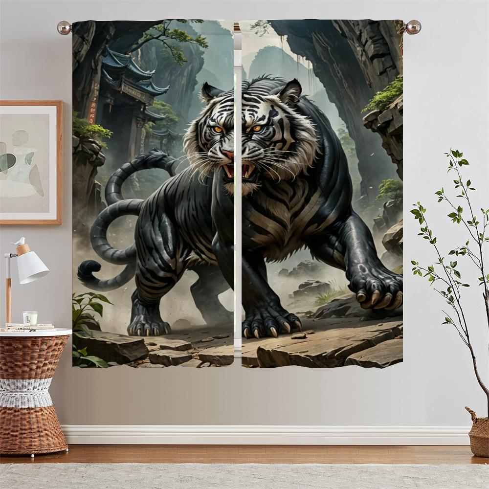 Tiger Descending Map Curtains Living Room Decoration Ready Curtains Cheap Things With Free Shipping for Home Partition Blinds