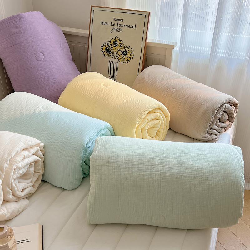 Minimalist Solid Color Cotton Quilt Set: Soft, Skin-Friendly, Machine-Washable Summer Quilt for Dorms (4-Piece, Single/Double).