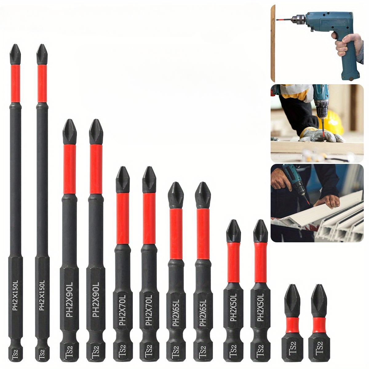 

12pcs Set of Tungsten Steel Magnetic Screwdriver Heads - S 2, 1/ 4 handle, Cross and L M Flat Head, Red and Black, Suitable for Male Electric 12pcs/1set