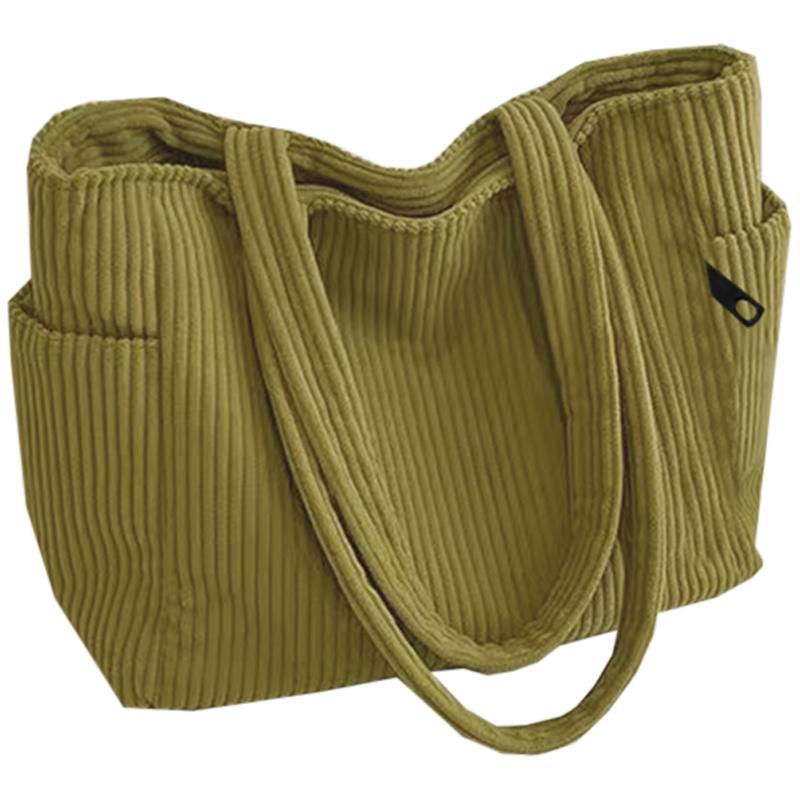 Casual Soft Corduroy Shoulder Tote Bag, Lightweight Multi-space Handbag for Office Work, Weekend Outings and Errands