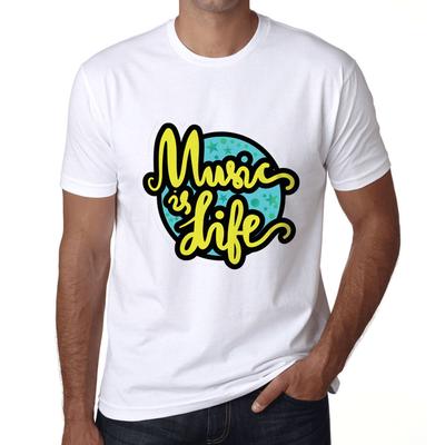 Cotton Men’s Graphic T-Shirt Music Is Life White Cotton T Shirts Tops