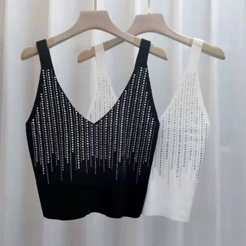 Sommer Neuer Stil Schöner Rücken Voller Sterne Eisseide Strickware Glitzer Neckholder Weste Top Weibliche Tide