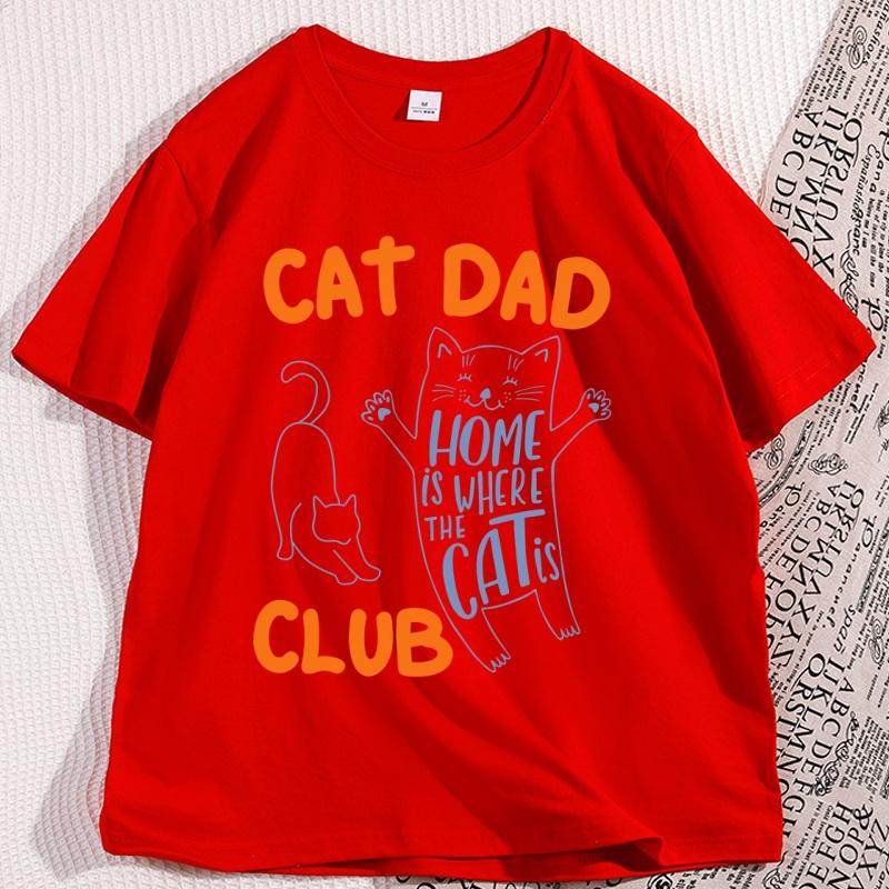 

Cat Dad Club TShirt Funny Cotton Short Sleeve Round Neck Tees High Quality Comfortable Elasic Men Tshirt Basic Tops S