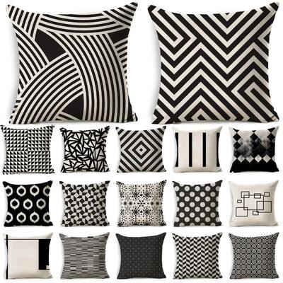 Black and White Geometric Pattern Fabric Linen Cotton Throw Pillow Waterproof Oilcloth Car Sofa Bed Decorative Pillowcase