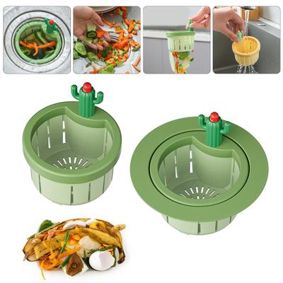 Sítko do kuchyňského dřezu ve tvaru kaktusu s filtračním košem Press To Dump, sběrač odpadu ve tvaru kaktusu
