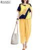 ZANZEA Women Short Sleeve Print Blouse and Pants Summer Two Piece Suit Sets