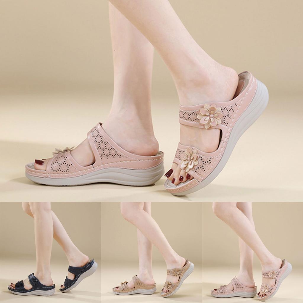 Blumen Sandalen für Damen Bequeme Keilabsatz Slides Sommer Elegante Slip-On Sandalen Lässige Plateau Laufschuhe Sandalias Femininas