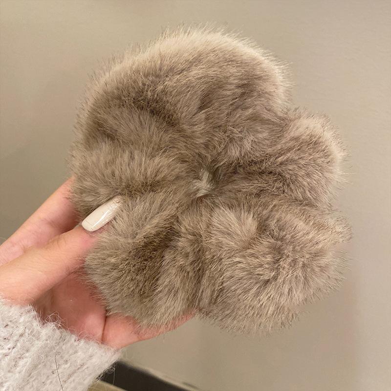 Large Size Sweet Soft Fluffy Plush Solid Color Elastic Hairband Scrunchies Women Girl Autumn Winter Hair Ring Hair Accessories