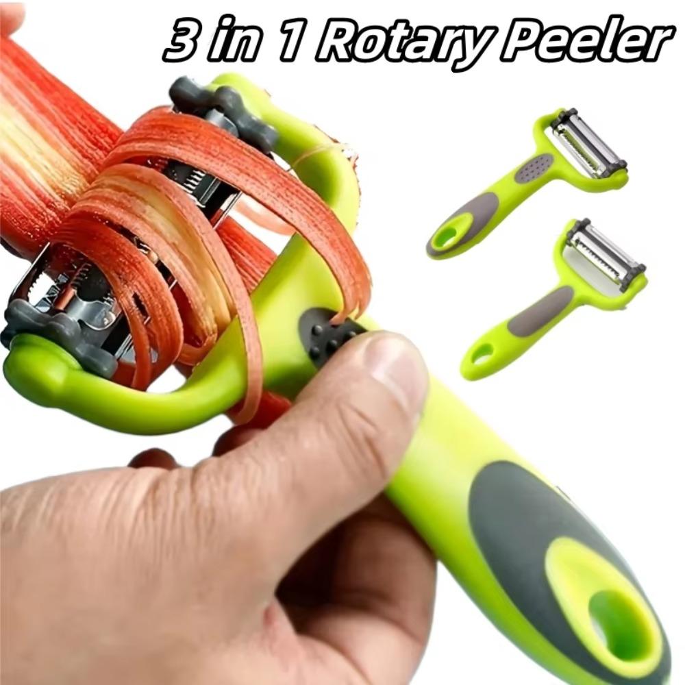 3 in 1 Rotary Peeler Stainless Steel with Protective Cover Grater Non-Slip 360 Degree Julienne Slicer