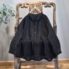 Four Seasons Women Linen Embroidery Shirts and Tops Turn-down Collar Button Vintage Female Loose Blouser