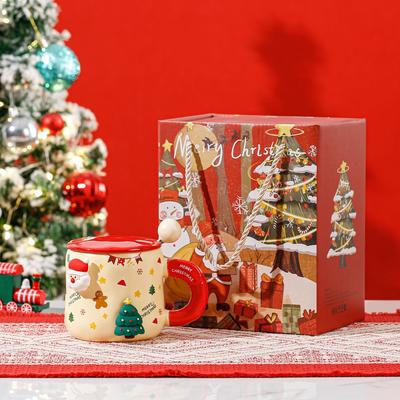Magnetic Christmas Mug with Lid Spoon Large Capacity Christmas Gift Cartoon Creative DIY Christmas Ceramic Cup