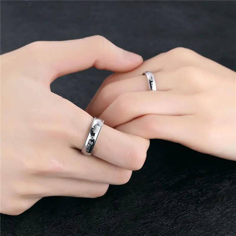 Fashion Stainless Steel Couple Rings Her King His Queen Statement Rings Zircon Crown Ring Romantic Anniversary Wedding Band Ring