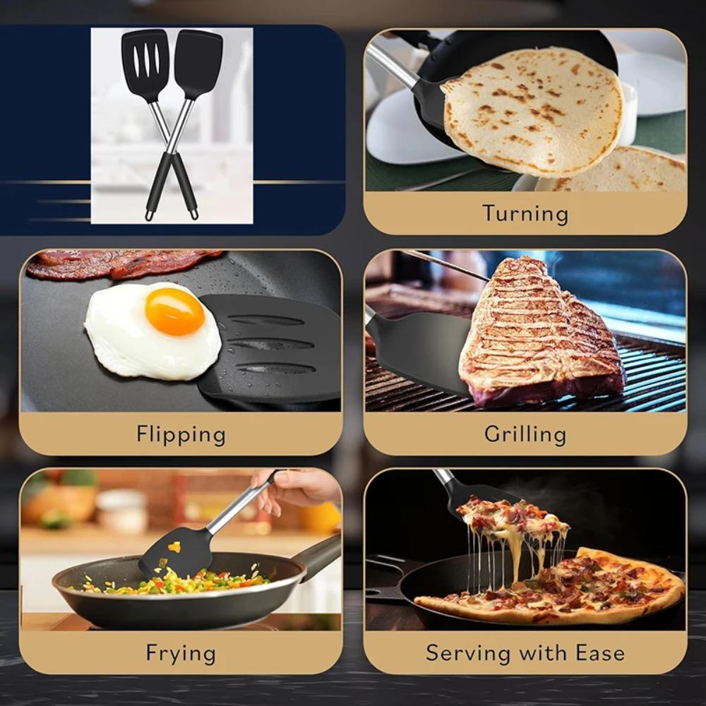 2PCS Silicone Spatula Set Heat Resistant Non-Stick Cooking Utensils Tools for Baking Frying Steak Cookware Cooking Tool Set