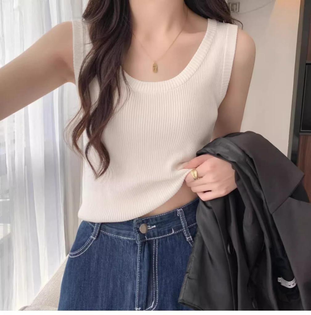 Débardeur sans manches en maille française pour femme: Débardeur d'été ajusté