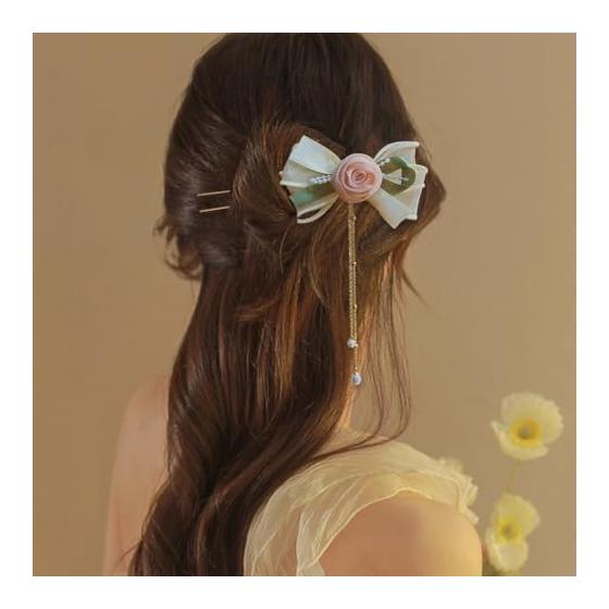 FASELE Hair Stick, Hair Accessory, Casual, Stylish, Sweet, Cute Rose Flower Ribbon Hair Clip, Popular Women's Elegant Fashionable for Kimono, Western