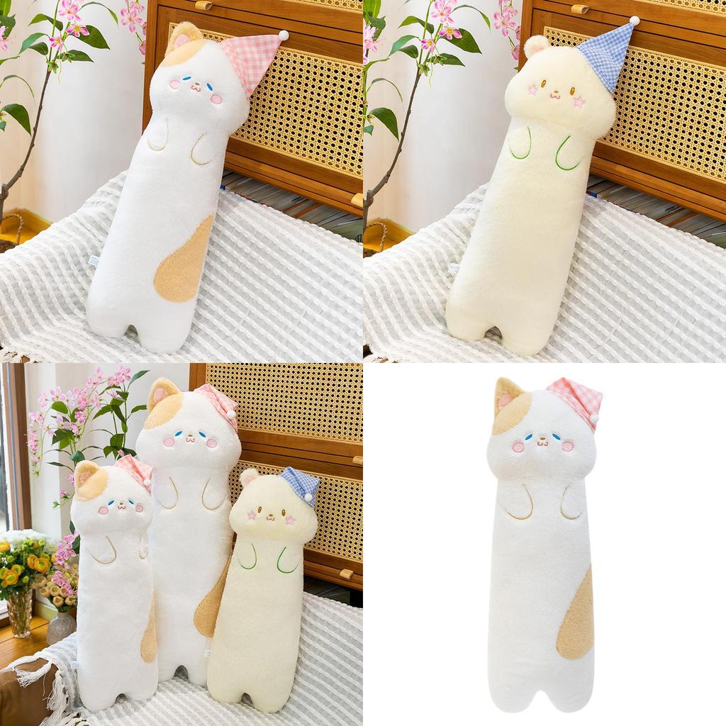 Plush Star Cat Long Animal Pillow With Sleepcap Design For Girls Sleep Relaxation Bedside Support