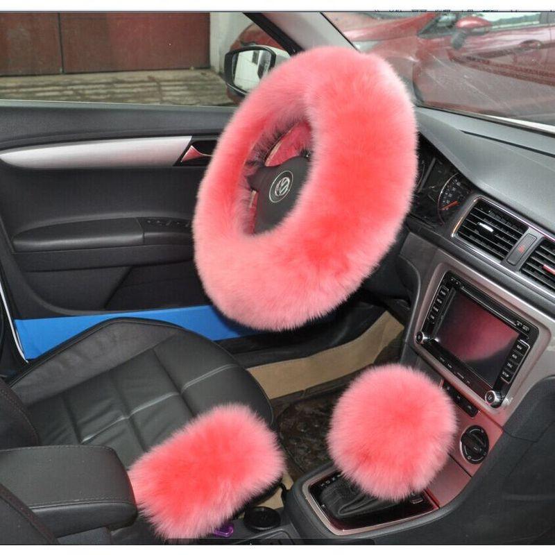 Car Supplies Pure Wool Car Steering Wheel Cover Long Fur Integrated Steering Wheel Cover Car Steering Wheel Cover Steering Wheel Cover Black 38cm