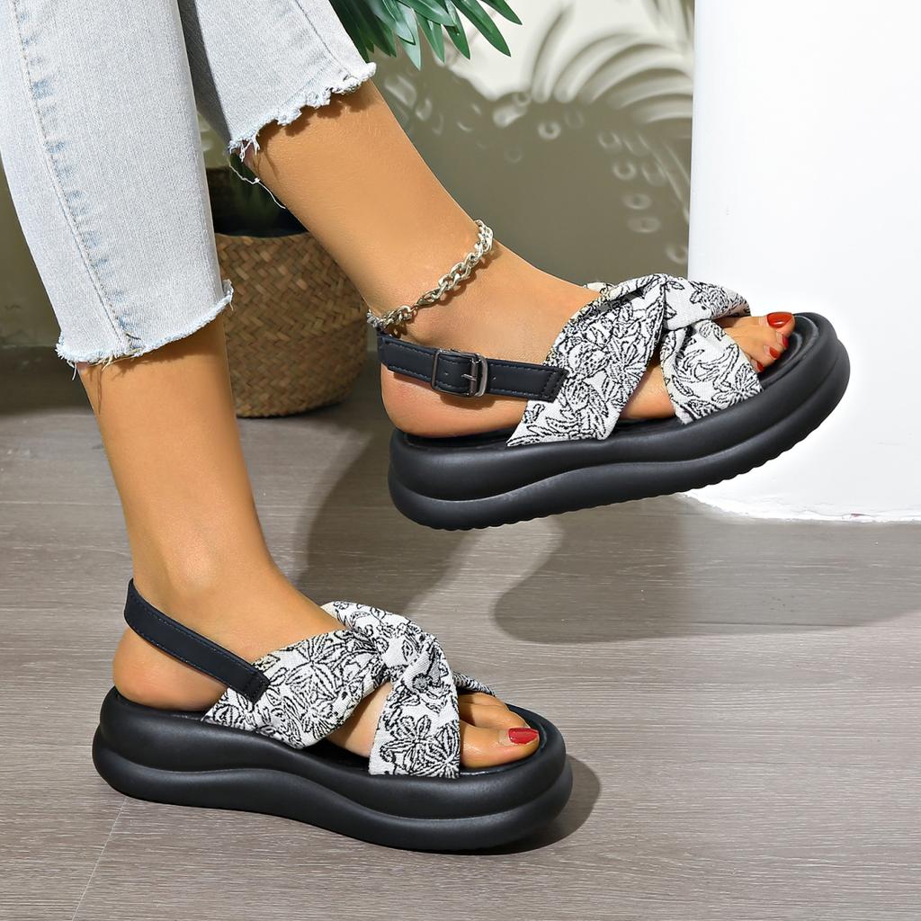 Sandals Woman Leather Low-heeled Rome Fabric Slides Rubber Hoof Heels Low Sandals Woman Leather Low-heeled Fabric Rubber