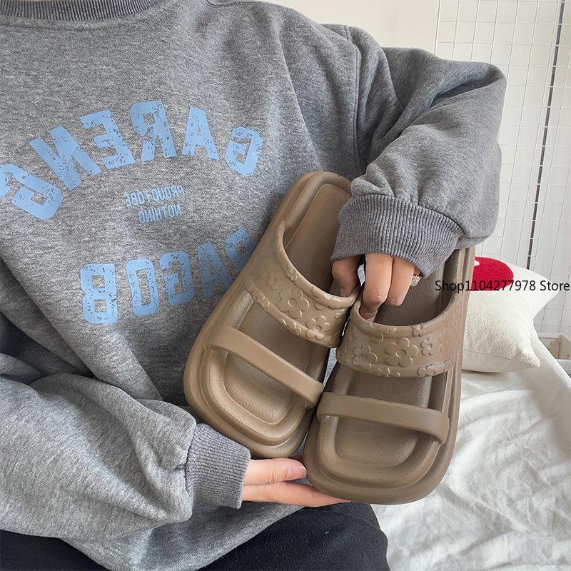 Módní bonbónově barevné dopaminové pantofle platformové klínky sandály dámské vodotěsné silná podrážka plážové nazouváky žena měkké Eva pantofle žabky